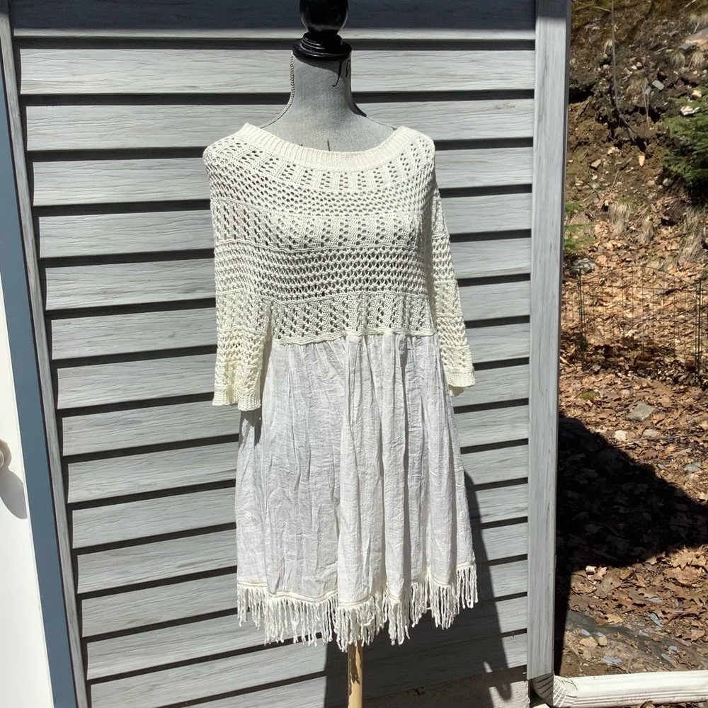 Luna White Crochet Fringe Romantic Boho Mini Dress Gypsy Festival Spring Summer